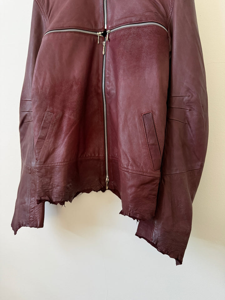 Cross Zip Leather Distressed Jacket