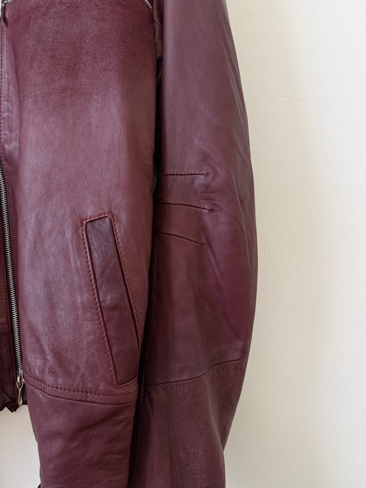 Cross Zip Leather Distressed Jacket