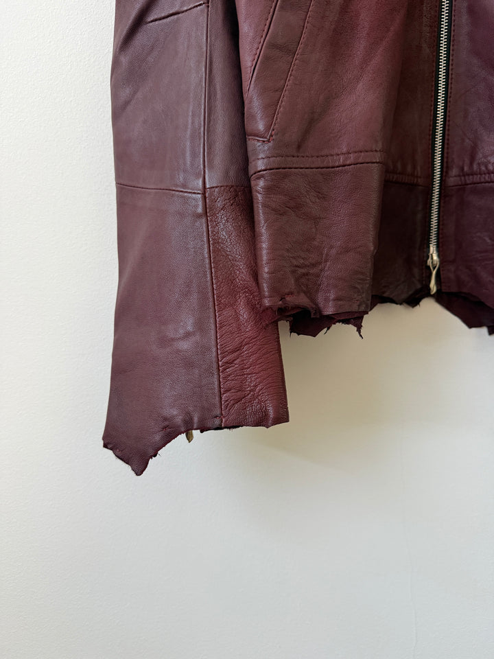 Cross Zip Leather Distressed Jacket