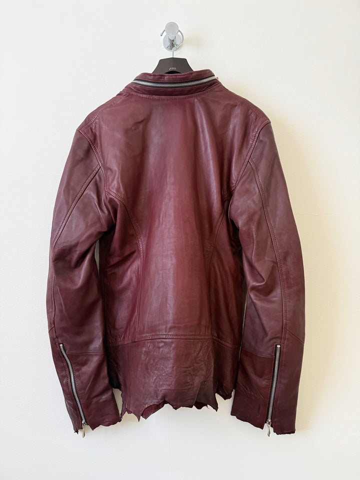 Cross Zip Leather Distressed Jacket