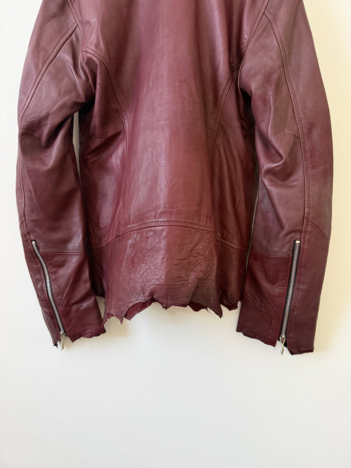 Cross Zip Leather Distressed Jacket