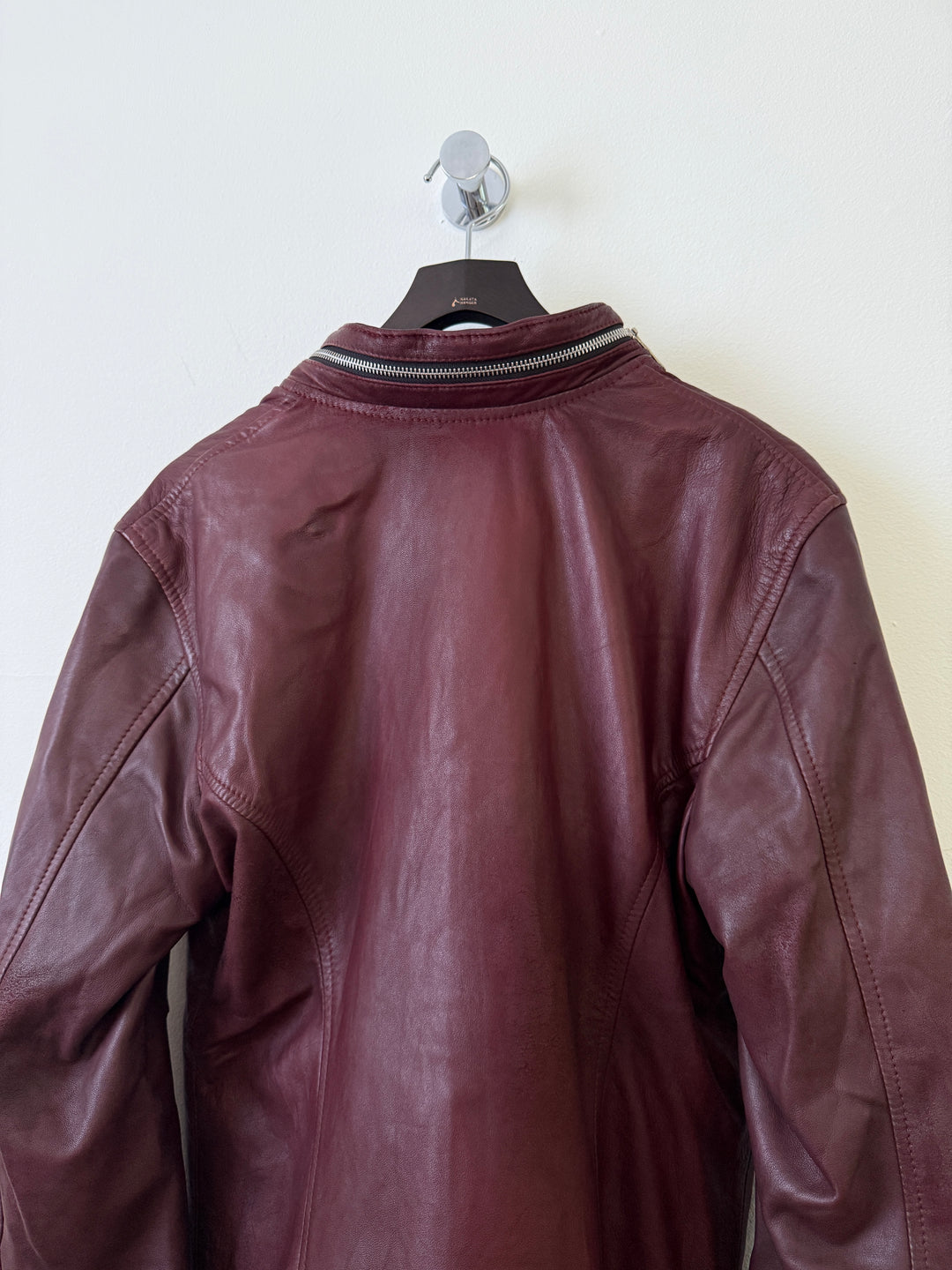 Cross Zip Leather Distressed Jacket