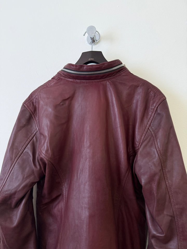 Cross Zip Leather Distressed Jacket