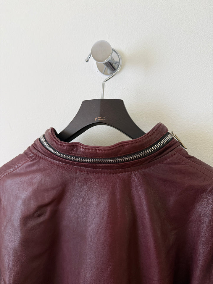 Cross Zip Leather Distressed Jacket