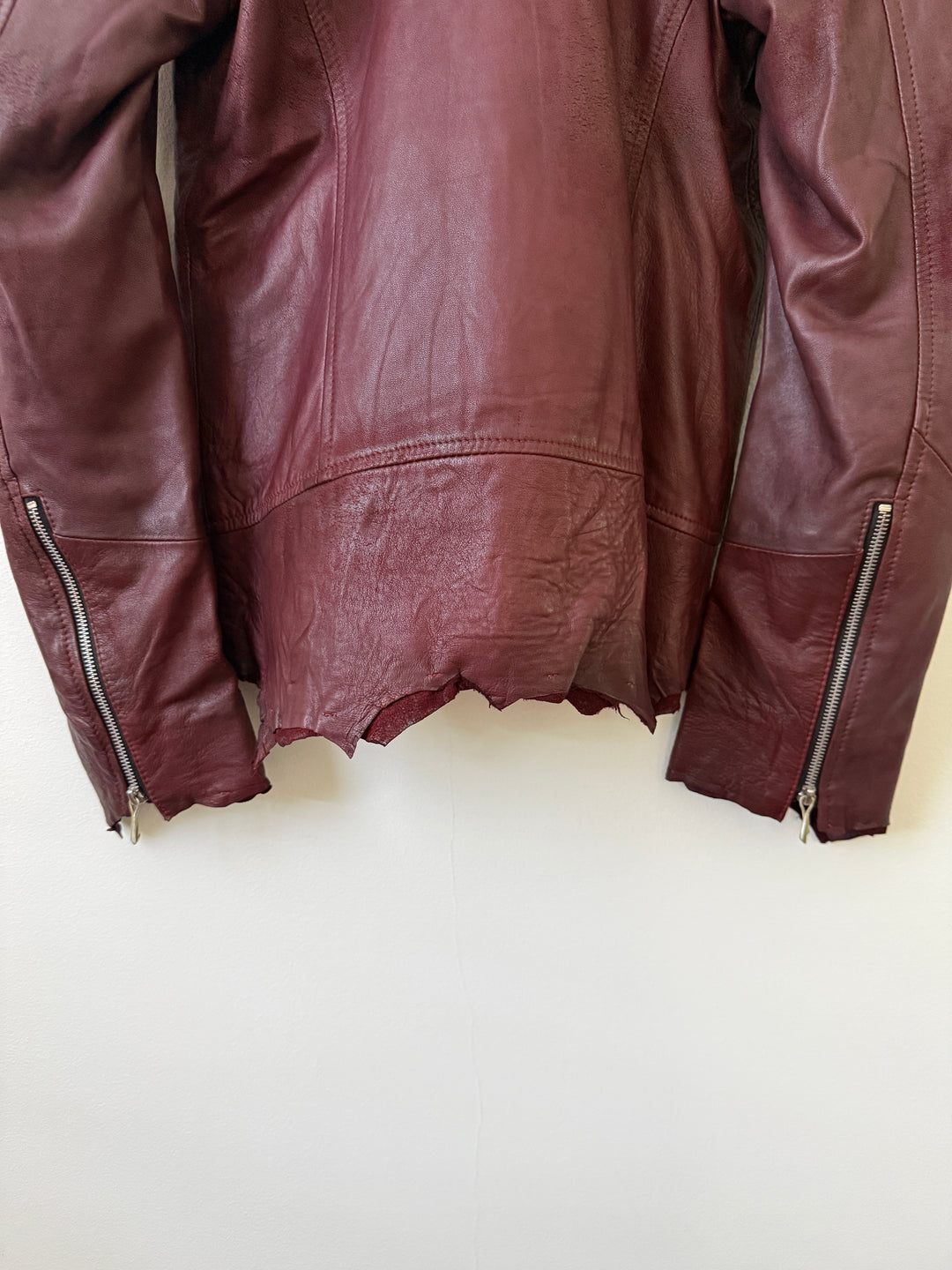 Cross Zip Leather Distressed Jacket