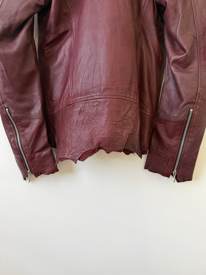 Cross Zip Leather Distressed Jacket