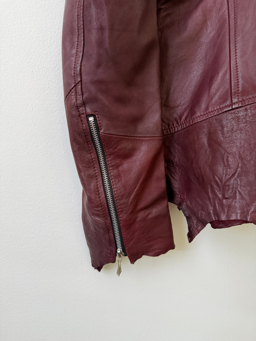 Cross Zip Leather Distressed Jacket