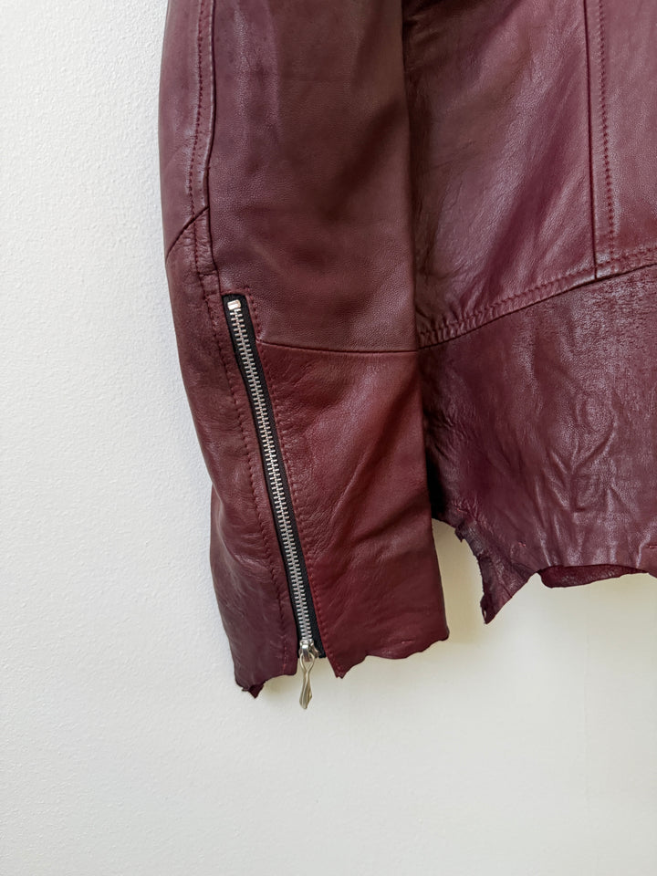 Cross Zip Leather Distressed Jacket