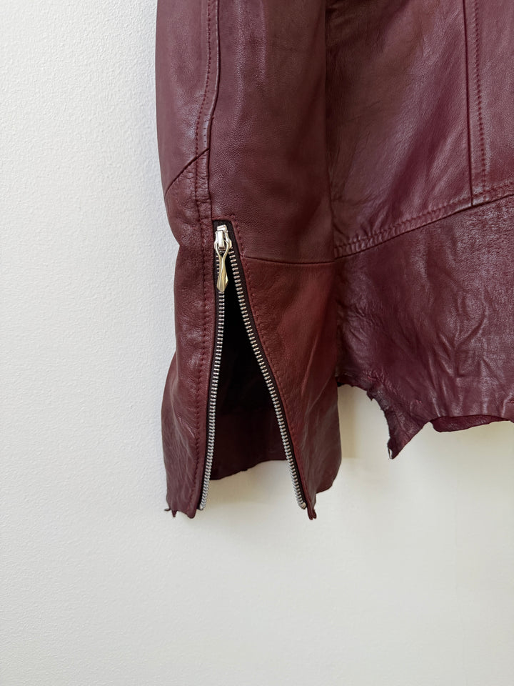 Cross Zip Leather Distressed Jacket