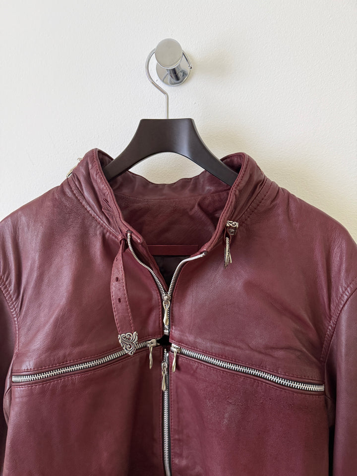 Cross Zip Leather Distressed Jacket