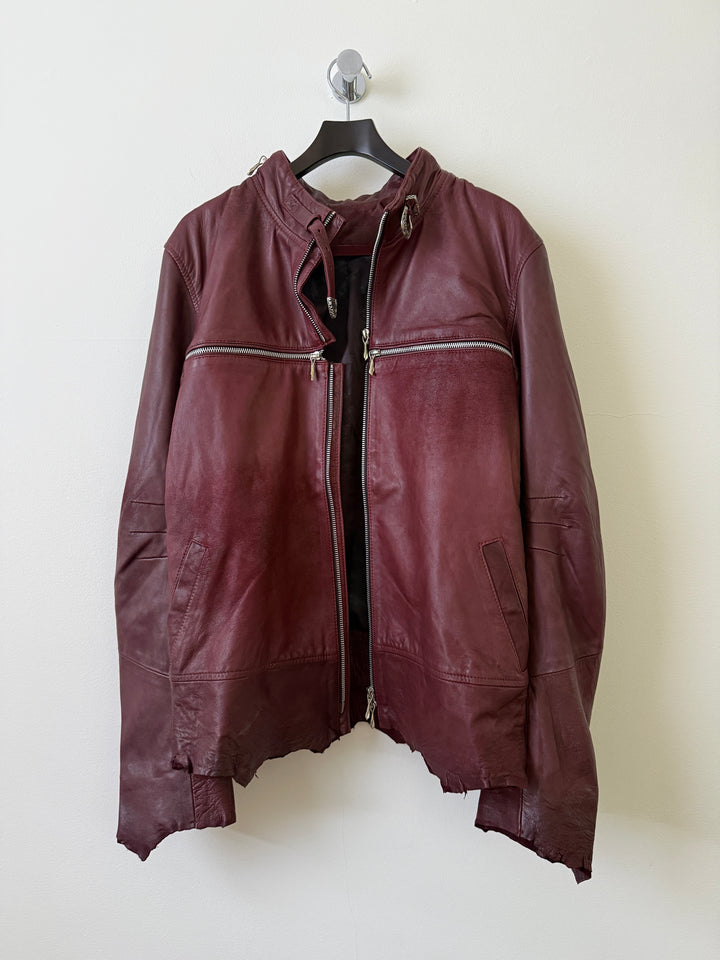 Cross Zip Leather Distressed Jacket