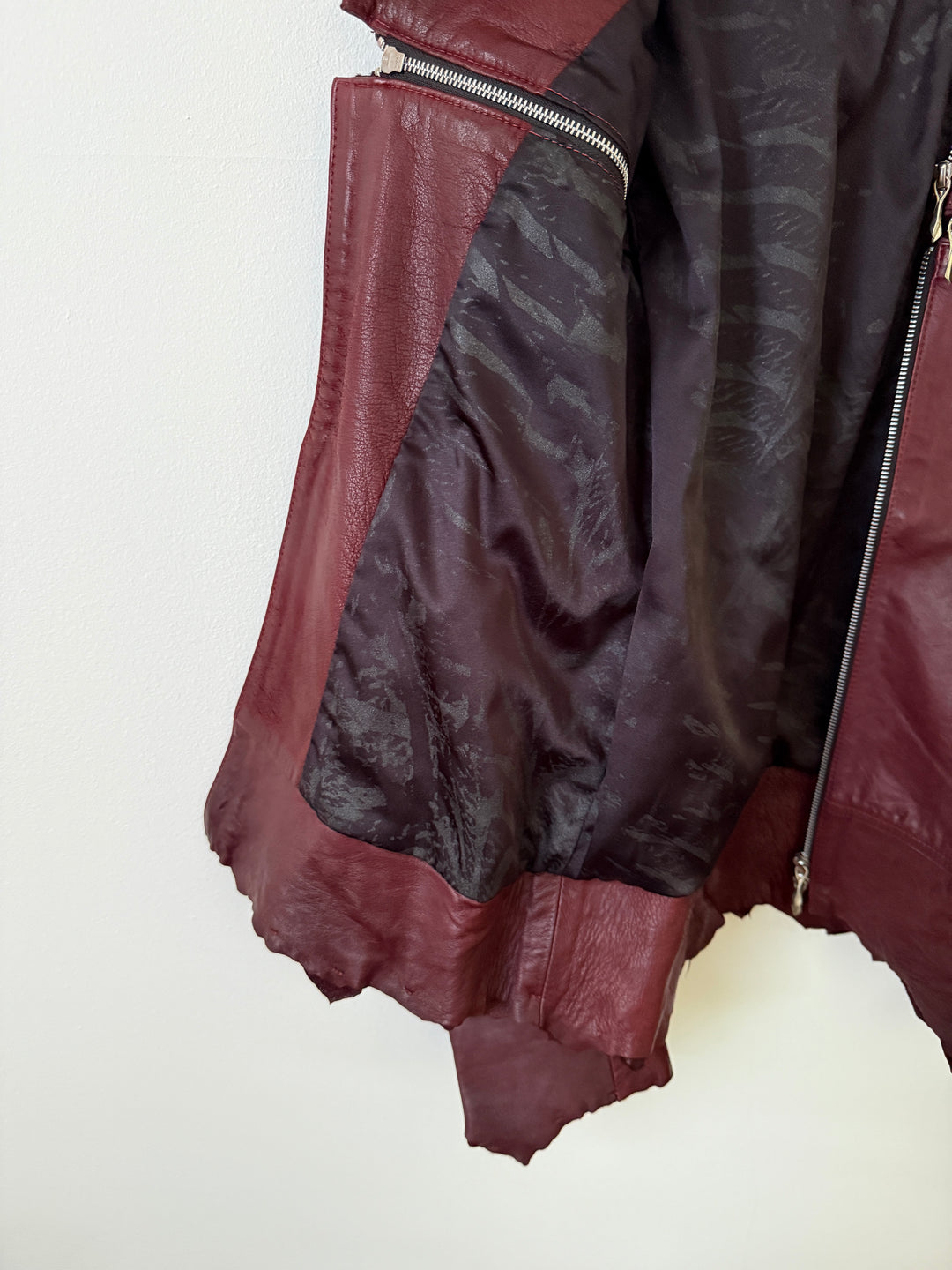 Cross Zip Leather Distressed Jacket