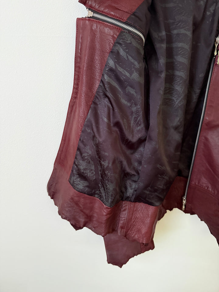 Cross Zip Leather Distressed Jacket
