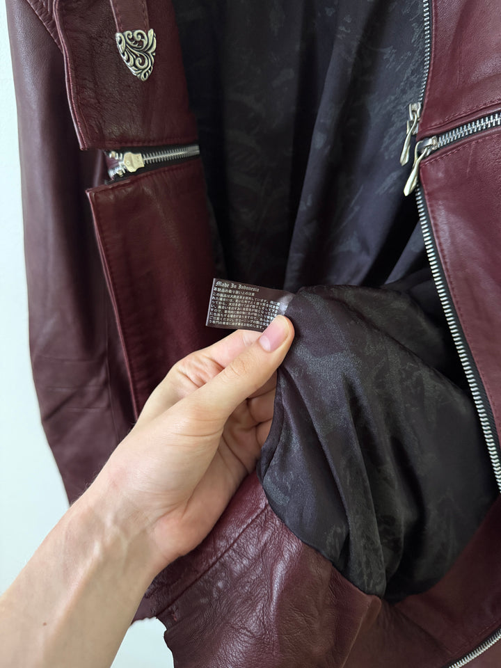 Cross Zip Leather Distressed Jacket