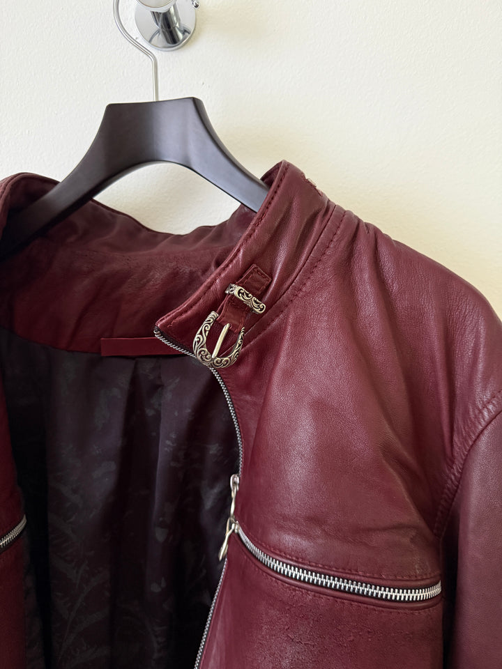 Cross Zip Leather Distressed Jacket