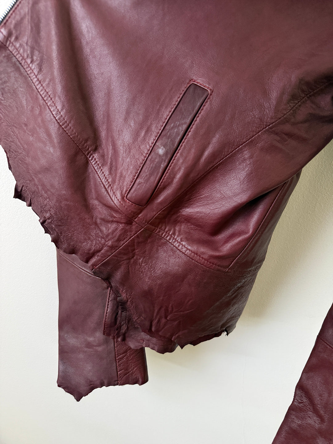 Cross Zip Leather Distressed Jacket
