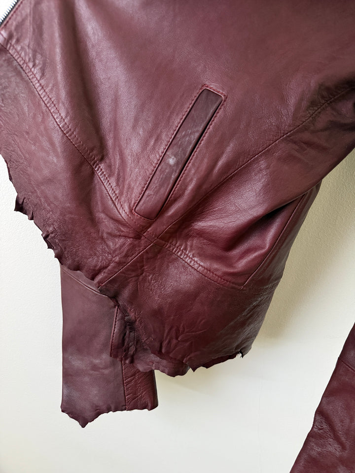 Cross Zip Leather Distressed Jacket