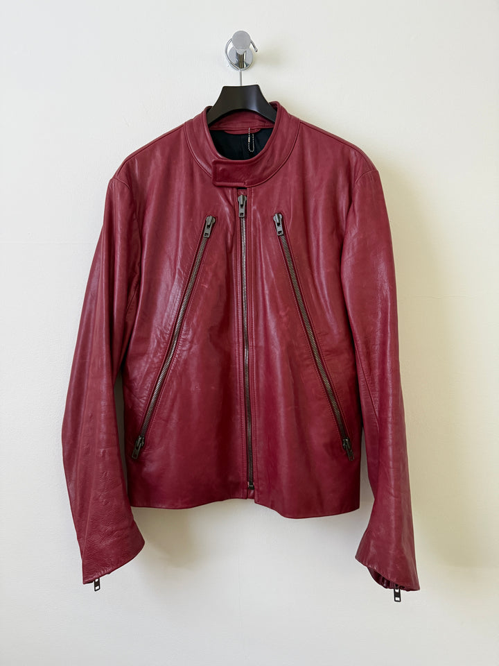 2007 Red 5 Zip Leather Moto Jacket