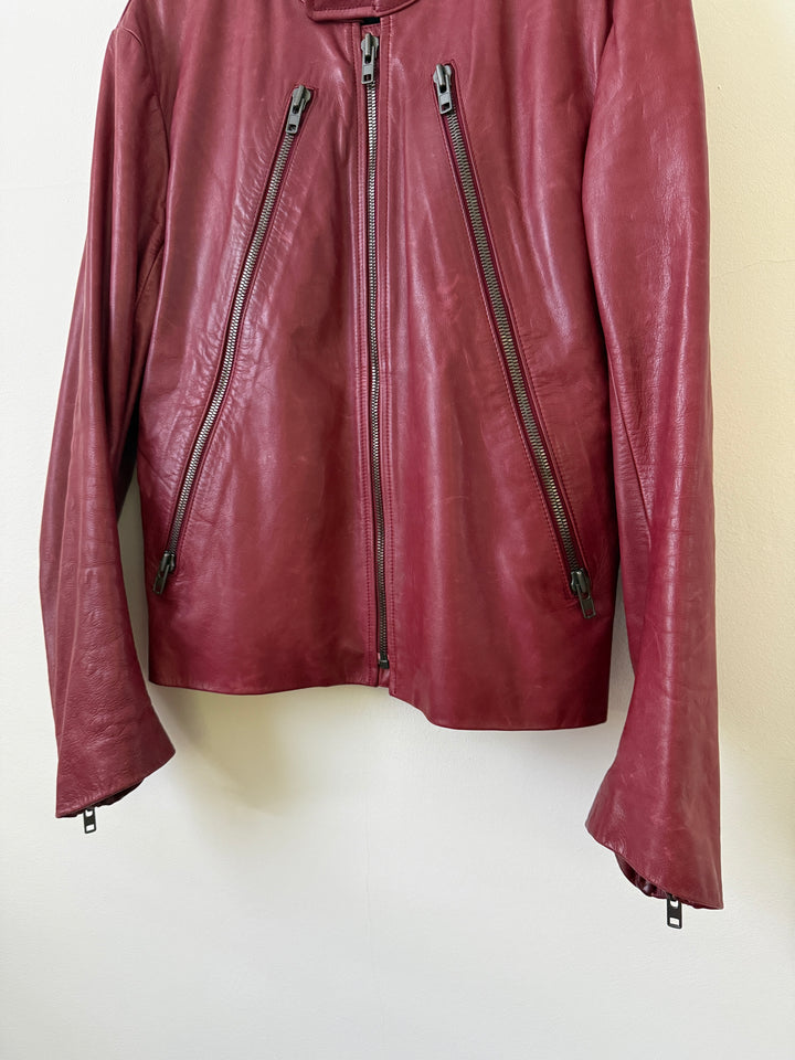 2007 Red 5 Zip Leather Moto Jacket