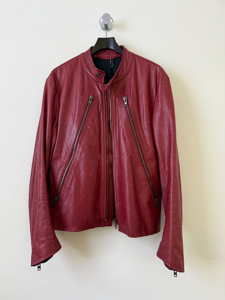 2007 Red 5 Zip Leather Moto Jacket