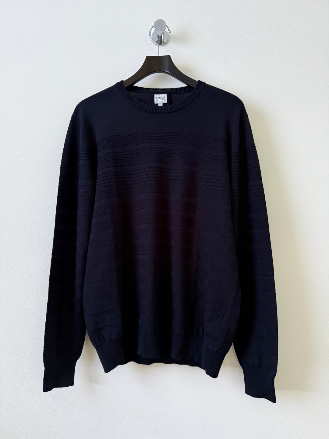 Silk Striped Crew Neck Pullover Sweater