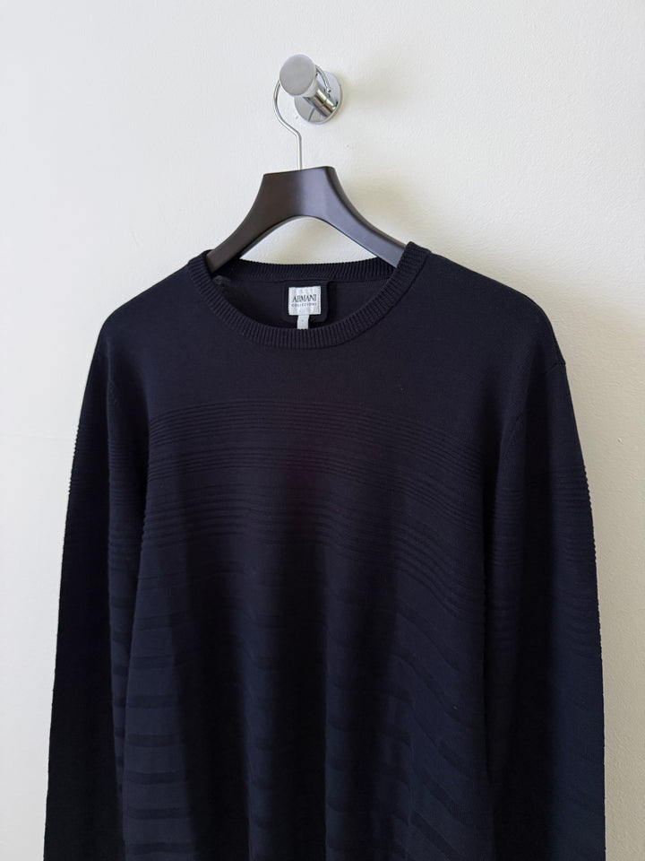 Silk Striped Crew Neck Pullover Sweater