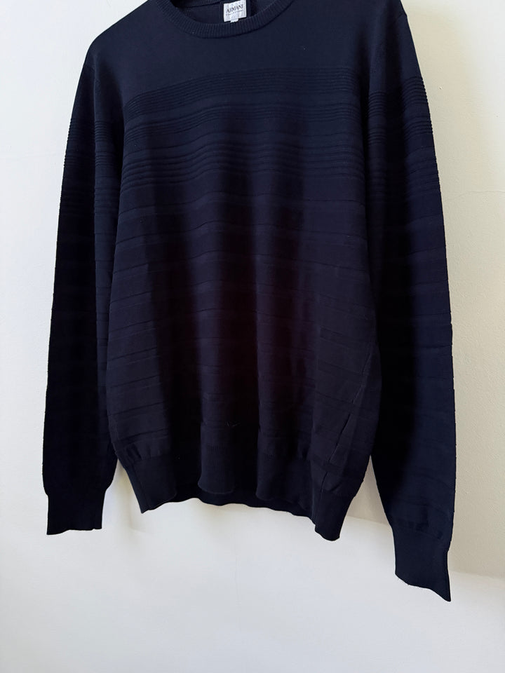 Silk Striped Crew Neck Pullover Sweater