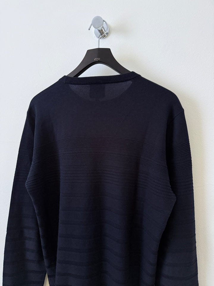 Silk Striped Crew Neck Pullover Sweater