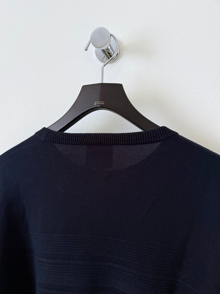 Silk Striped Crew Neck Pullover Sweater