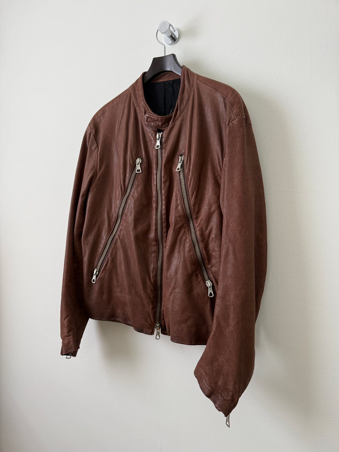 2004 Brown 5 Zip Leather Moto Jacket