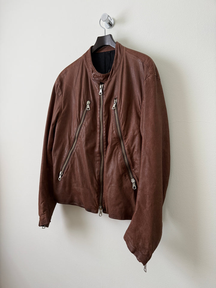 2004 Brown 5 Zip Leather Moto Jacket