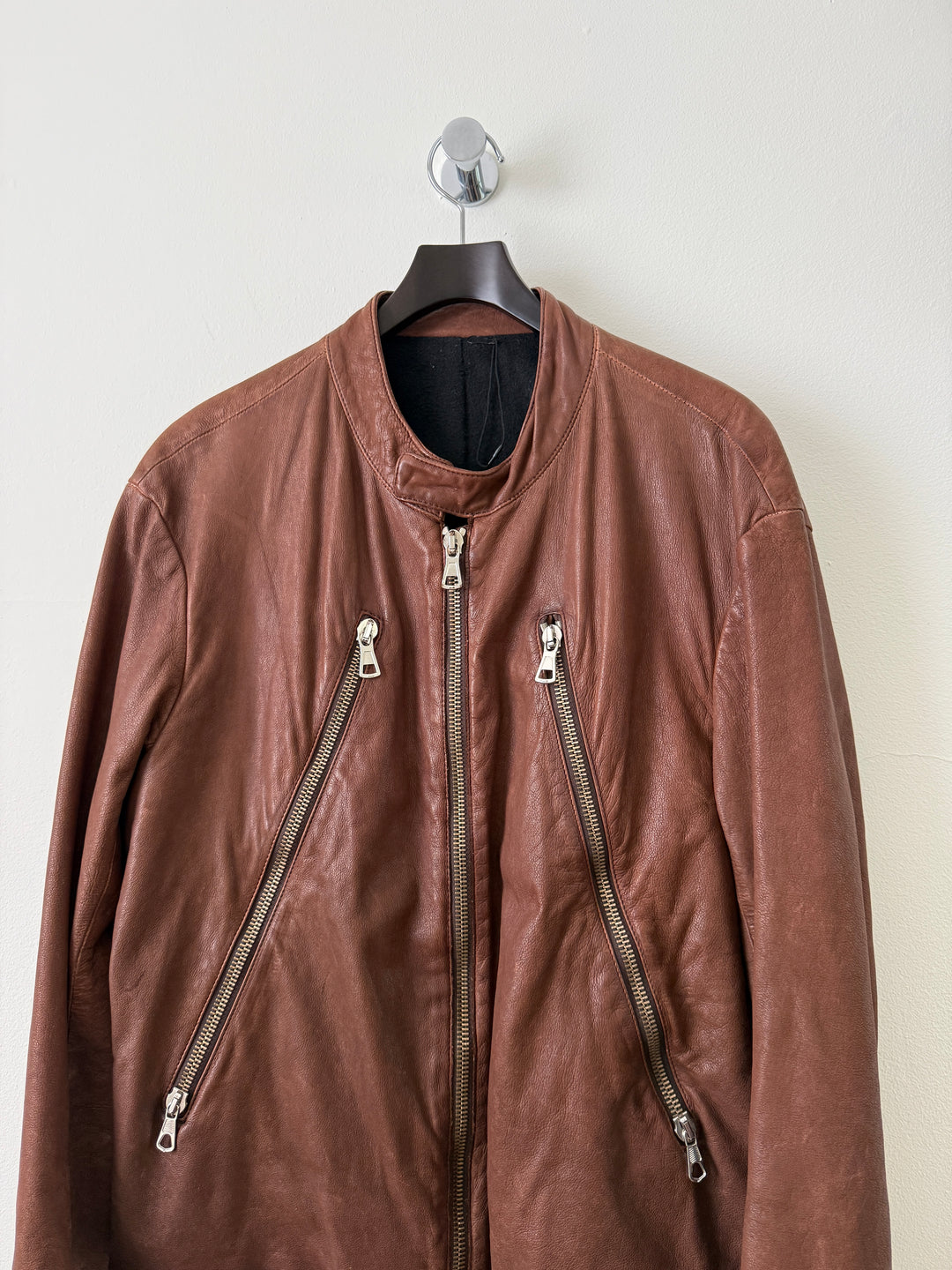 2004 Brown 5 Zip Leather Moto Jacket