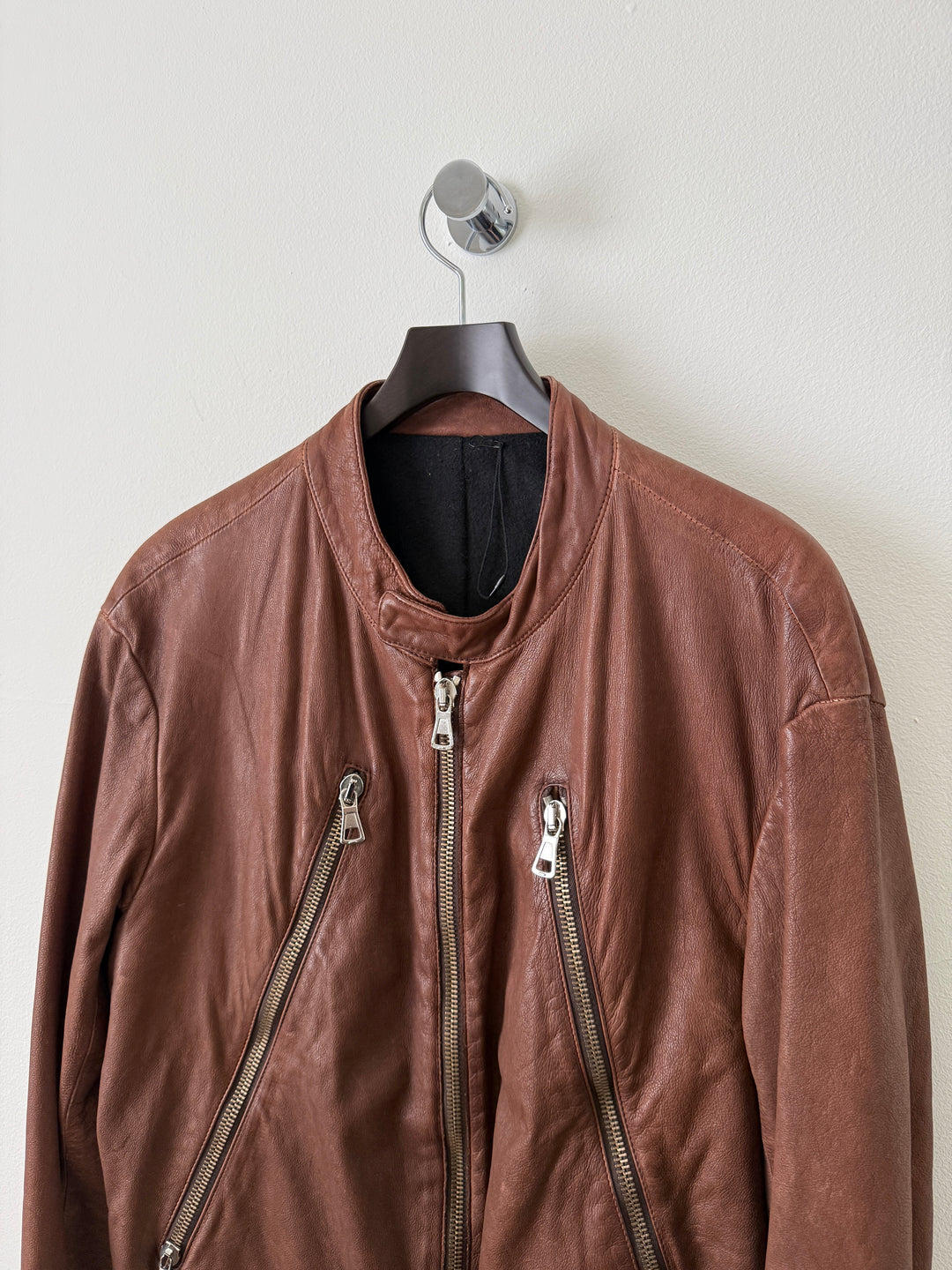 2004 Brown 5 Zip Leather Moto Jacket