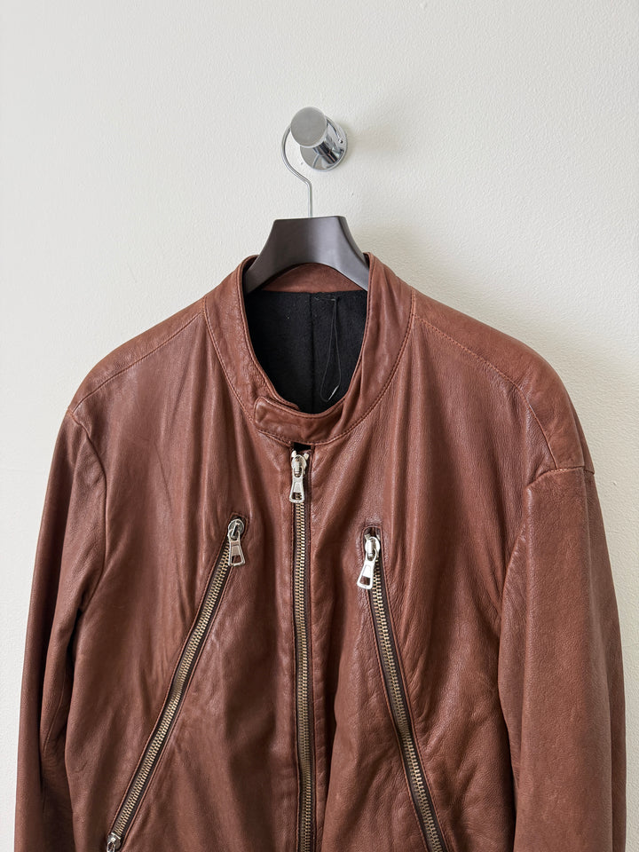 2004 Brown 5 Zip Leather Moto Jacket