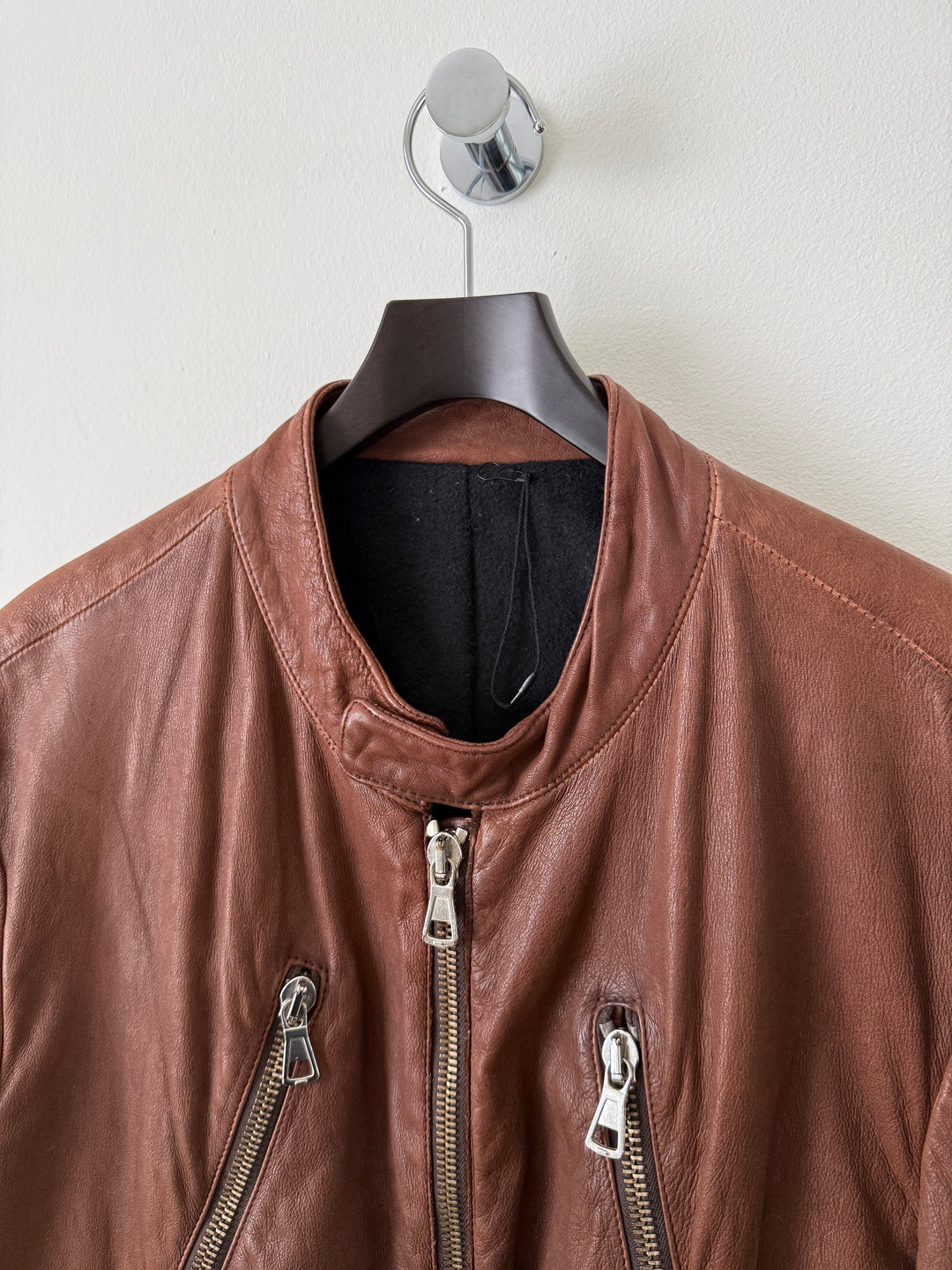 2004 Brown 5 Zip Leather Moto Jacket