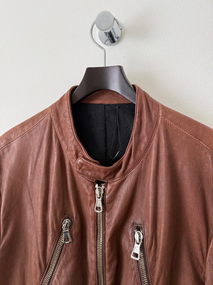 2004 Brown 5 Zip Leather Moto Jacket