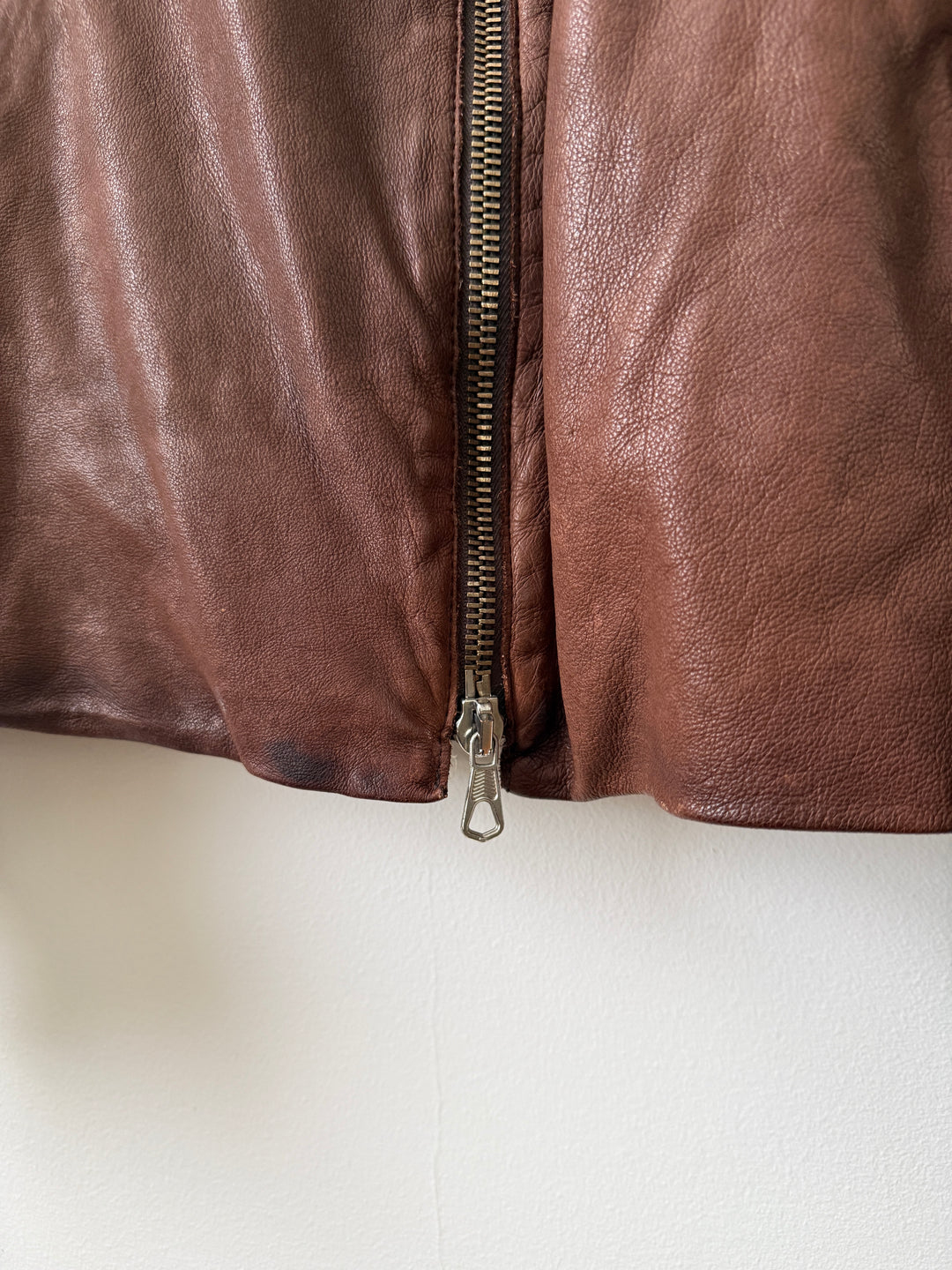 2004 Brown 5 Zip Leather Moto Jacket