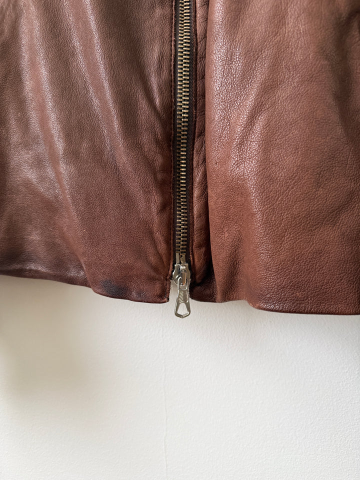 2004 Brown 5 Zip Leather Moto Jacket