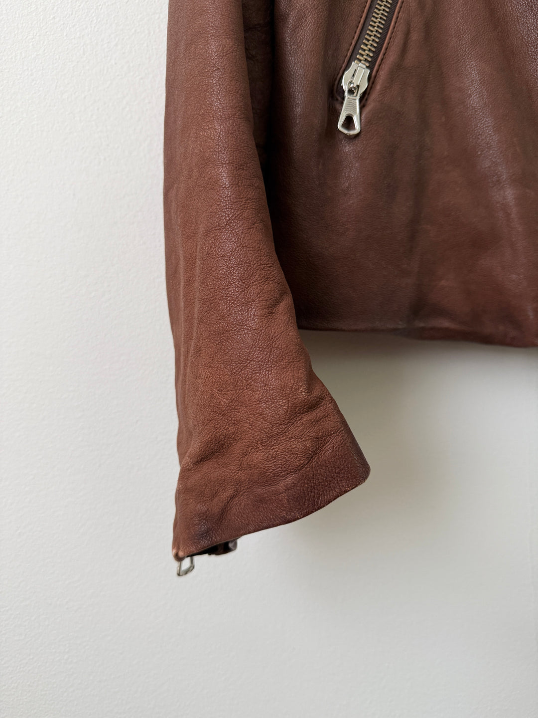 2004 Brown 5 Zip Leather Moto Jacket