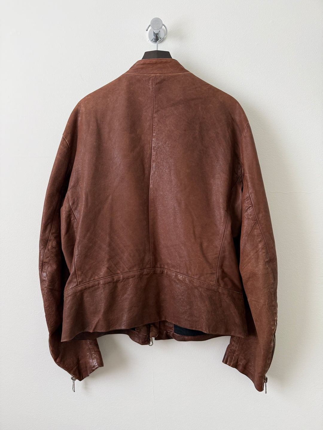 2004 Brown 5 Zip Leather Moto Jacket
