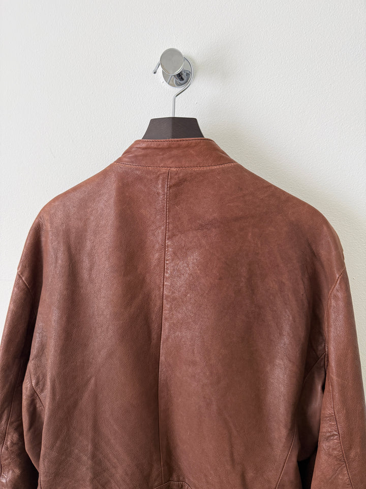 2004 Brown 5 Zip Leather Moto Jacket