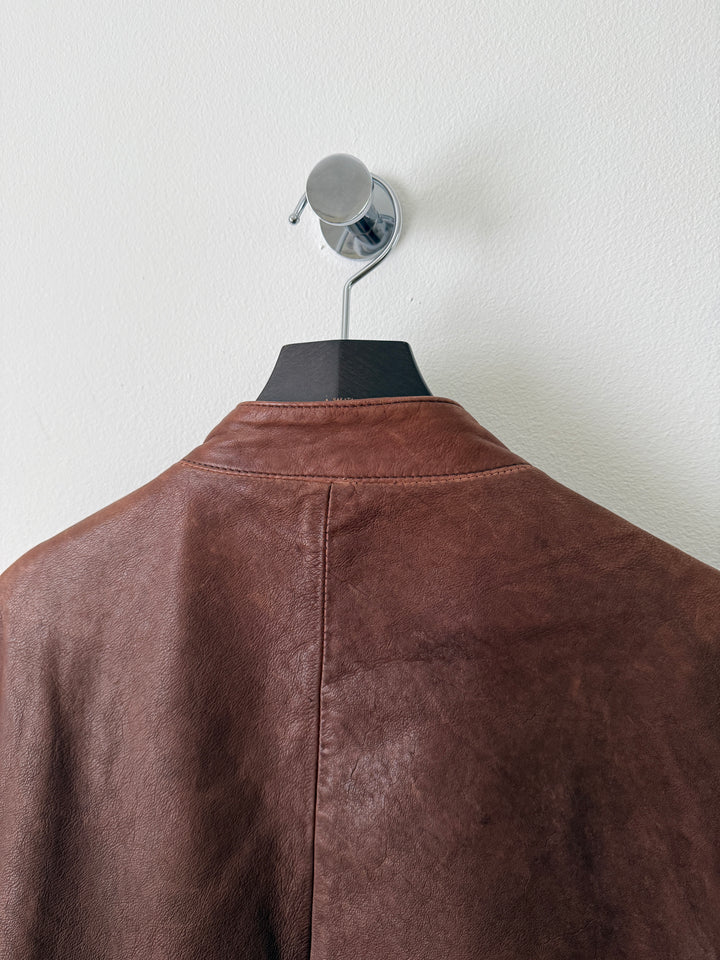 2004 Brown 5 Zip Leather Moto Jacket