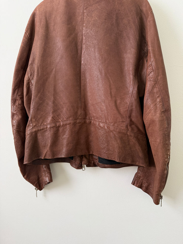 2004 Brown 5 Zip Leather Moto Jacket