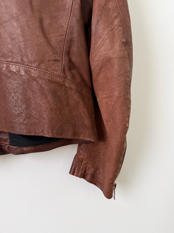 2004 Brown 5 Zip Leather Moto Jacket