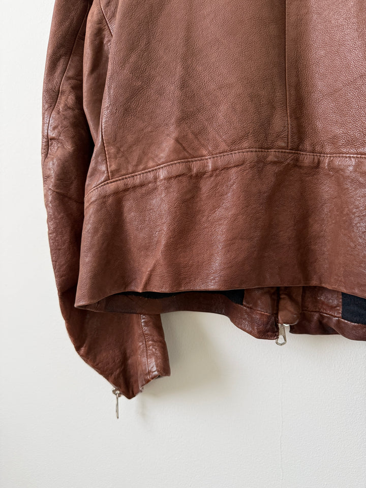 2004 Brown 5 Zip Leather Moto Jacket