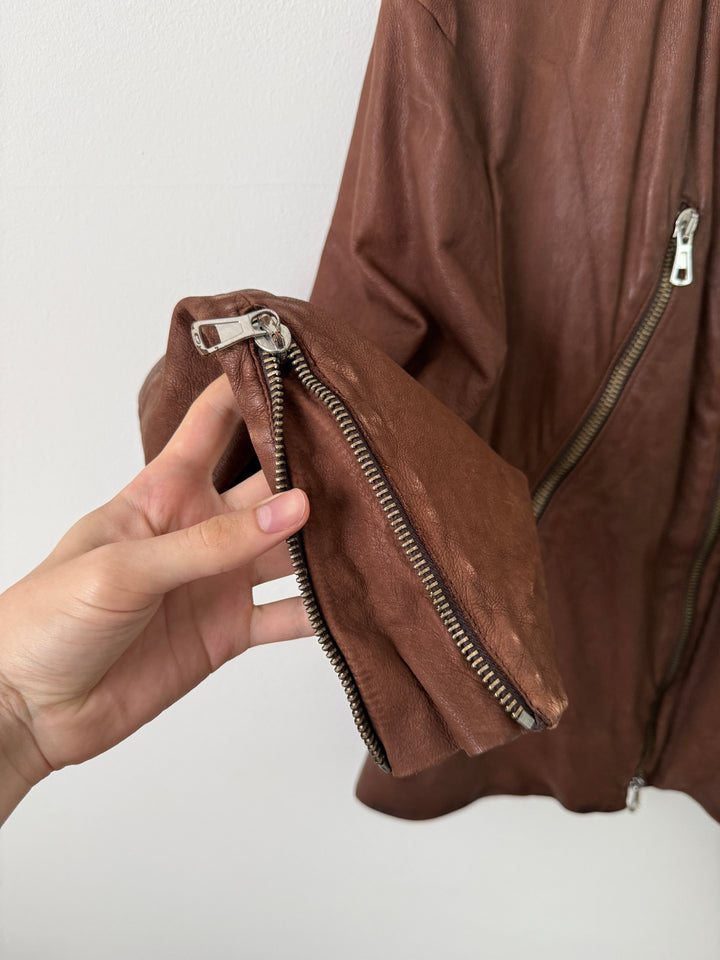 2004 Brown 5 Zip Leather Moto Jacket