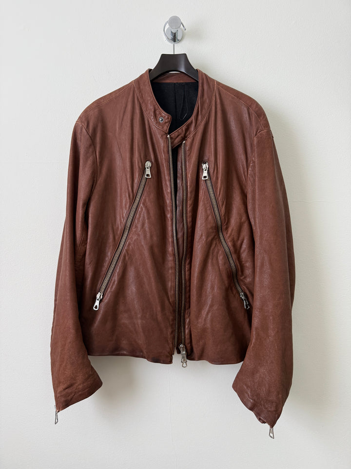 2004 Brown 5 Zip Leather Moto Jacket