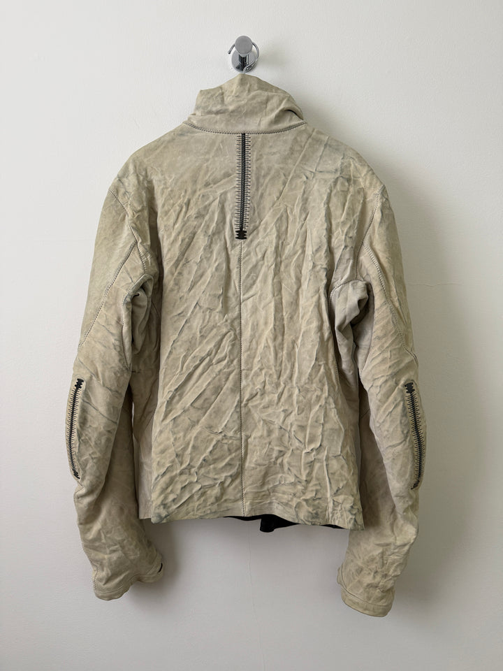Lambskin Staple Spine White Leather Jacket