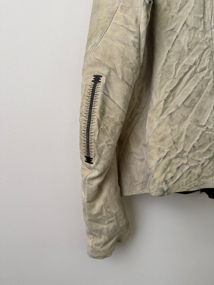 Lambskin Staple Spine White Leather Jacket