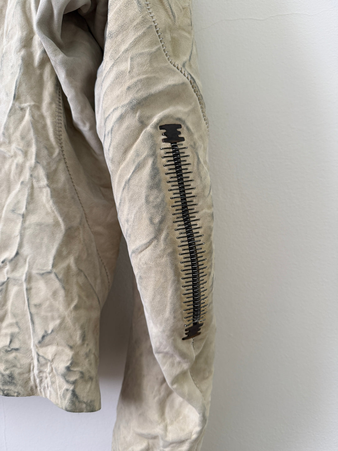 Lambskin Staple Spine White Leather Jacket